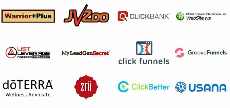 Clients and networks worked with, including WarriorPlus, JVZoo, ClickBank, List Leverage, dTERRA, ClickBetter, USANA